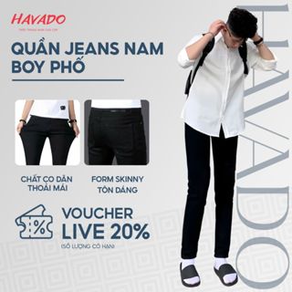 Quần jean nam boy phố HAVADOSHOP dáng skinny ống bó màu đen trơn, chất bò co dãn 4 chiều lên form đẹp M2 mới