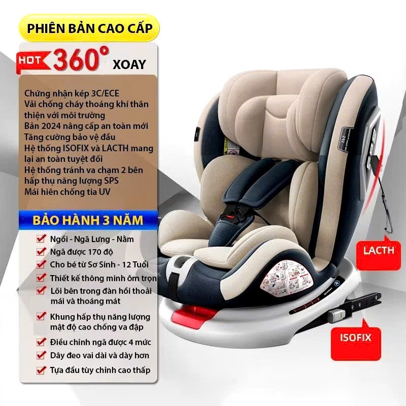 Ghế ngồi an toàn ô tô cho trẻ từ 0 - 12 tuổi, ghế ngồi ISOFIX XOAY 360 ĐỘ, tương tự ghế Chilux Roy 3