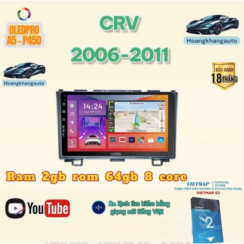 Combo  Màn hình Android OLEDPRO A5New Theo Xe CRV 2006 - 2011, 9 inch kèm dưỡng và jack zin theo xe 