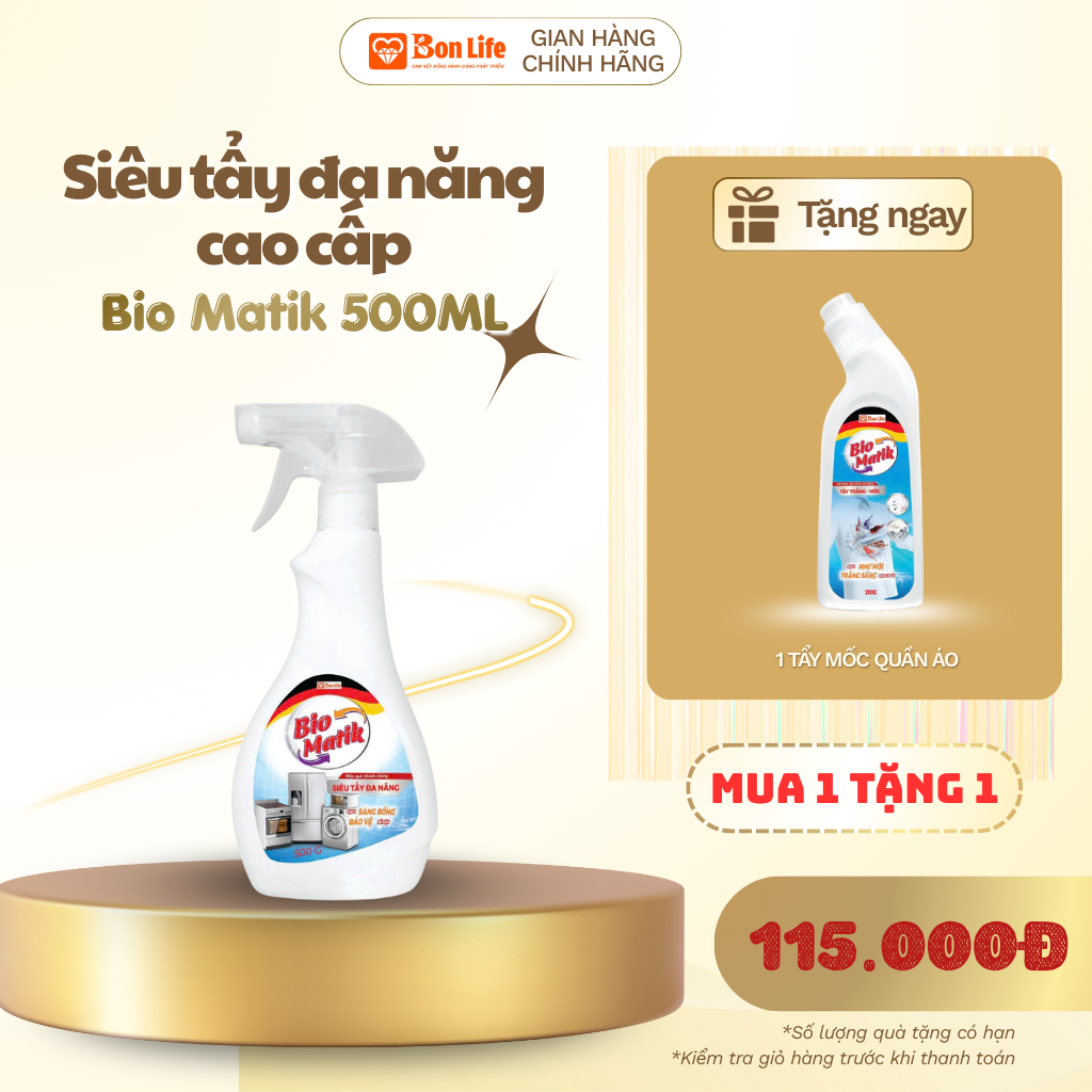 Siêu Tẩy Đa Năng Bio Matik 500ml. Làm sạch vết bẩn cứng đầu, sạch sâu, giúp bề mặt sáng bóng