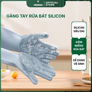  Găng tay silicon rửa bát FAMAHA tích hợp miếng chà tạo bọt nhanh làm sạch dụng cụ bếp hiệu quả 