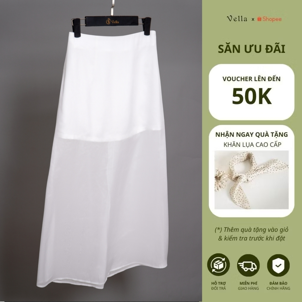 Chân váy voan cao cấp dáng dài công sở, dạo phố 2 màu ĐEN TRẮNG Vella VV25094
