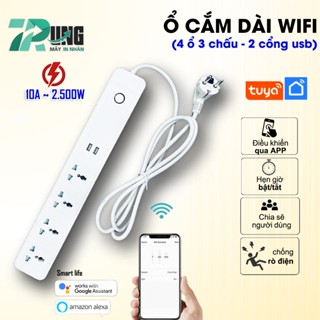  Ổ Cắm Dài Thông Minh Wifi TUYA 4 Chấu & 2 cổng USB điều khiển app Tuya Smart Life Hẹn giờ Bật Tắt 