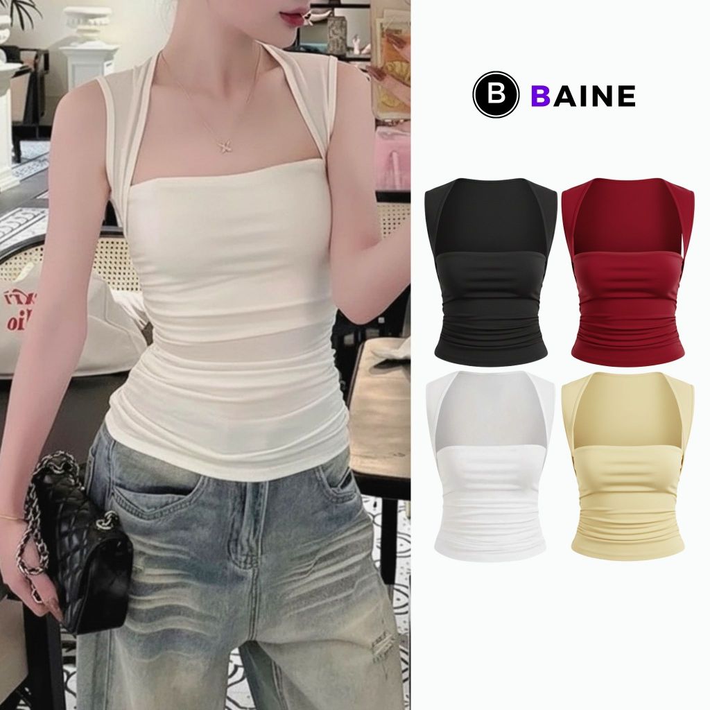 SÁT NÁCH CÚP NGỰC NHÚN EO Dáng Dài Chất Borip Lụa DD09, Áo Thun Nữ Ôm Body Viền Vai BAINE