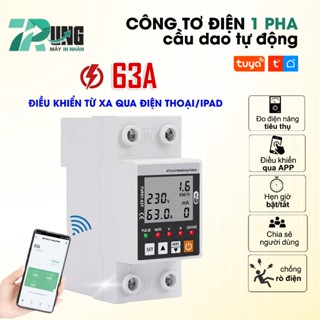 Công Tơ Điện Tử Thông Minh Wifi   TUYA   Chóng Rò Rỉ Điện Đồng Hồ Đo Điện 63A Điều Khiển Từ Xa 