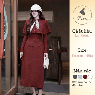  Set váy bầu đi tiệc TIRA MAMA M477 Set váy len Áo phối Chân váy bo eo sang chảnh kèm áo choàng khăn 