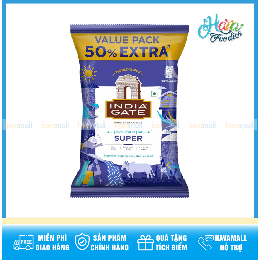 Gạo Basmati Ấn Độ Cao Cấp Nhập Khẩu Gói Lớn 1kg – India Gate Pure Basmati Rice Super