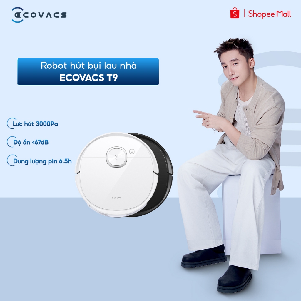 Robot hút bụi lau sàn Ecovacs T9 tặng phụ kiện + sáp thơm | Robot hút bụi Ecovacs T9 | Ecovacs Deebo