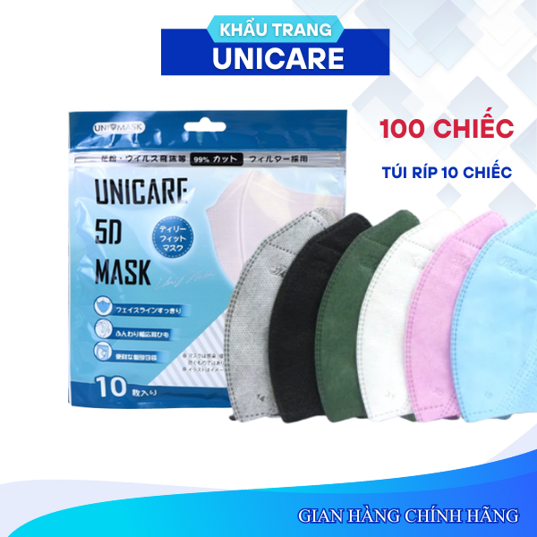 100 Chiếc 5D Mask  Khẩu Trang 5D UNICARE - 3 Lớp Chống Tia UV, Chống bụi, Kháng khuẩn