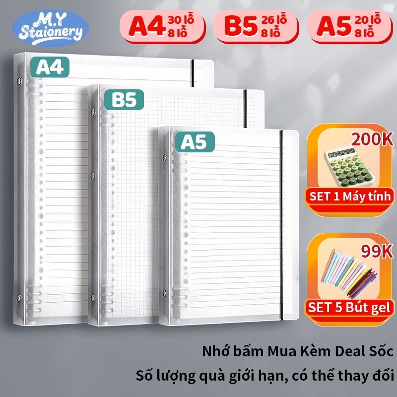 Sổ Còng M.Y A5/B5/A4 Binder Kèm Tab Phân Trang M.Y, Full Set Sổ 120 Trang 80g Kèm Quà, Giấy Refill 8