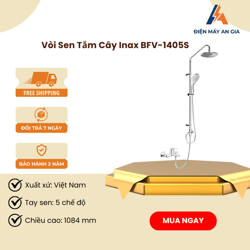 Bộ Sen Cây INAX BFV-1405S Nóng Lạnh - Tay Sen 5 Độ Nước - Van Gật Gù Điều Chỉnh Nhanh - PEB