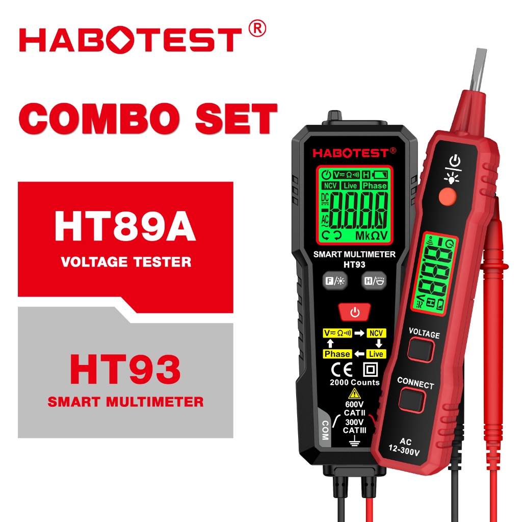 HABOTEST HT93  HT89A Máy đo điện áp vạn năng kỹ thuật số thông minh 2000 Máy đo điện áp đếm NCV 12~3