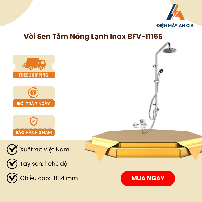 Vòi Sen Tắm Cây INAX BFV-1115S Nóng Lạnh - Tay Vặn Tiết Kiệm Nước - Van Sứ Chống Rò Rỉ - PEB