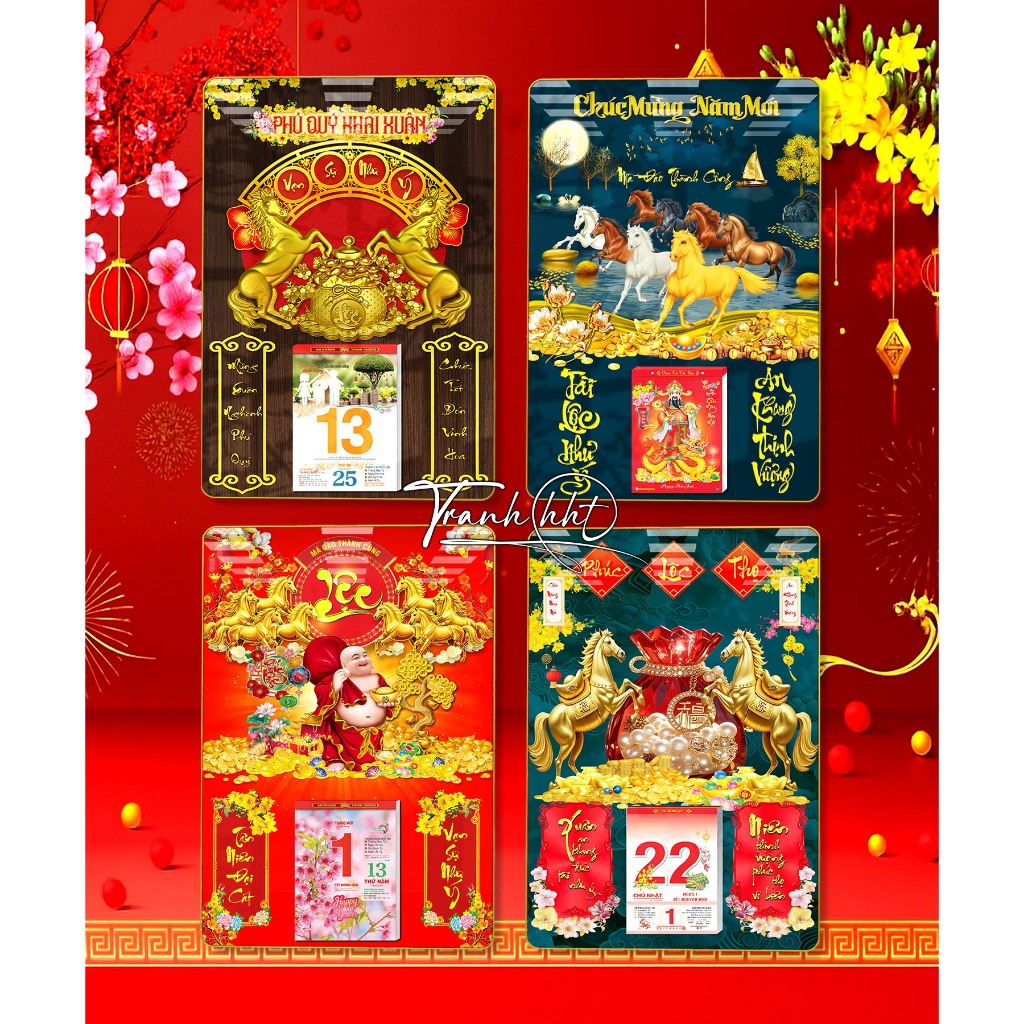 Lịch Bloc 3d tráng gương, Lịch Tết Nguyên Đán 2026 tráng gương treo tường –  Lịch ngựa vàng, Lịch Tà