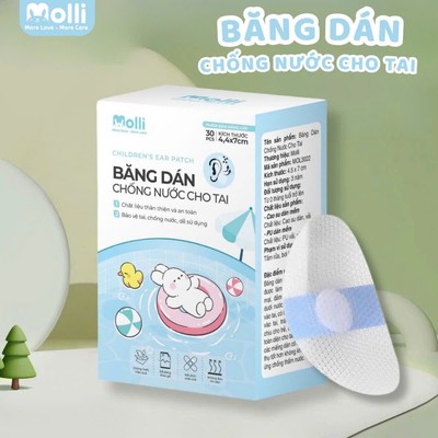 [30 miếng] Miếng Dán Bịt Tai Chống Nước Cho Bé Molli KidAndMom Không Keo Dán, Màng PU Siêu Mỏng