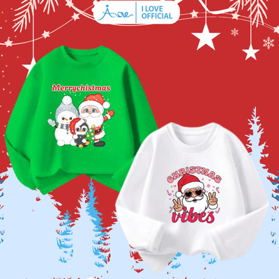 [HÀNG MỚI VỀ] AORE-Áo Thun DÀI TAY hình Noel Cute, Áo phông dài tay Thu Đông Giáng Sinh Merry Christmas Cotton cho bé