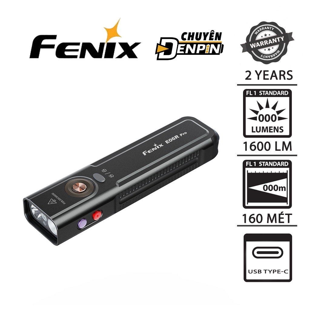 Đèn pin Fenix E06R Pro - Độ sáng tối đa 1600 Lumens.