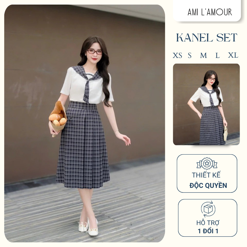 Set áo sơmi chân váy A Ami Lamour thiết kế thanh lịch, trẻ trung KANEL SET