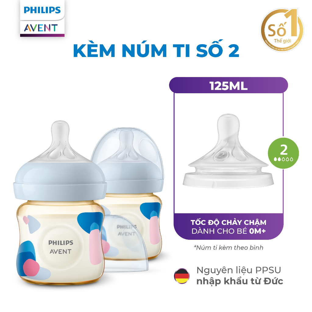 [QUÀ TẶNG] Hộp 2 Bình Sữa Mô Phỏng Tự Nhiên Mới PPSU Philips Avent Natural Response 125ml