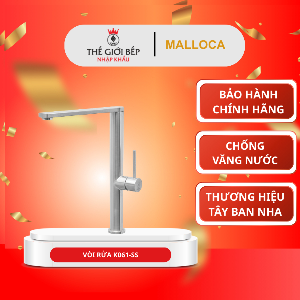 Vòi Rửa bát Malloca K061-SS bảo hành 3 năm - Nóng Lạnh Tiện Lợi, Inox 304, Bộ lọc tạo bọt, chống văn