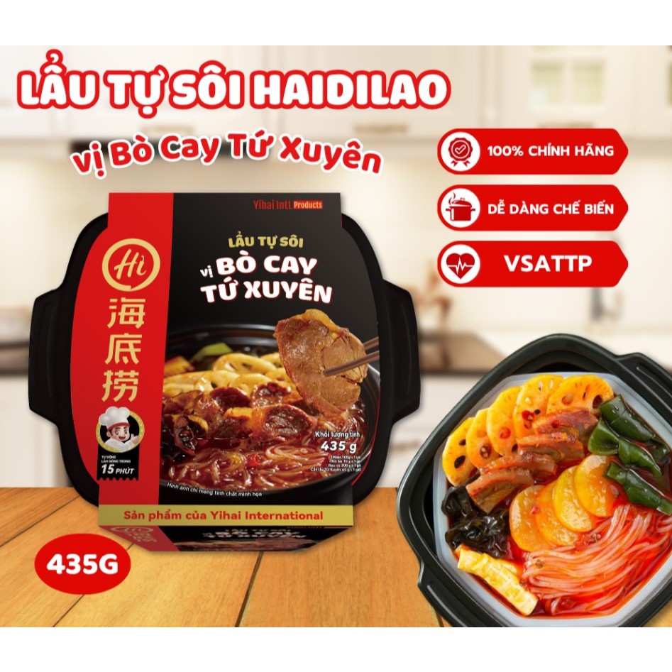 [HAIDILAO] Lẩu Tự Sôi Bò Cay Tứ Xuyên Haidilao Hộp 435G