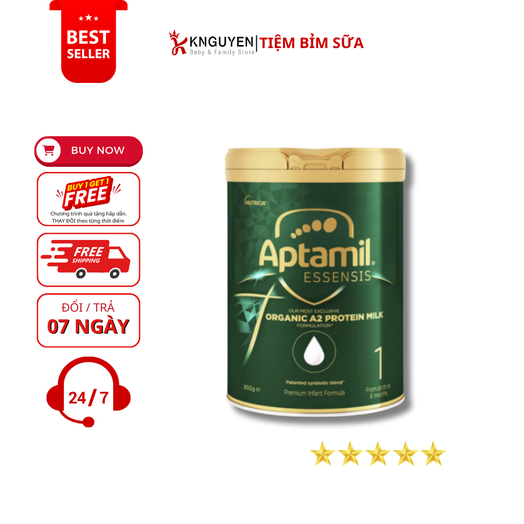 Sữa Aptamil Essensis Organic A2 Protein ÚC (Hộp thiếc xanh 900g)