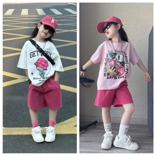 094-Đ&NKids -SÉT ÁO PHÔNG CỘC QUẦN KAKI NGỐ HỒNG BÉ GÁI CAO CẤP