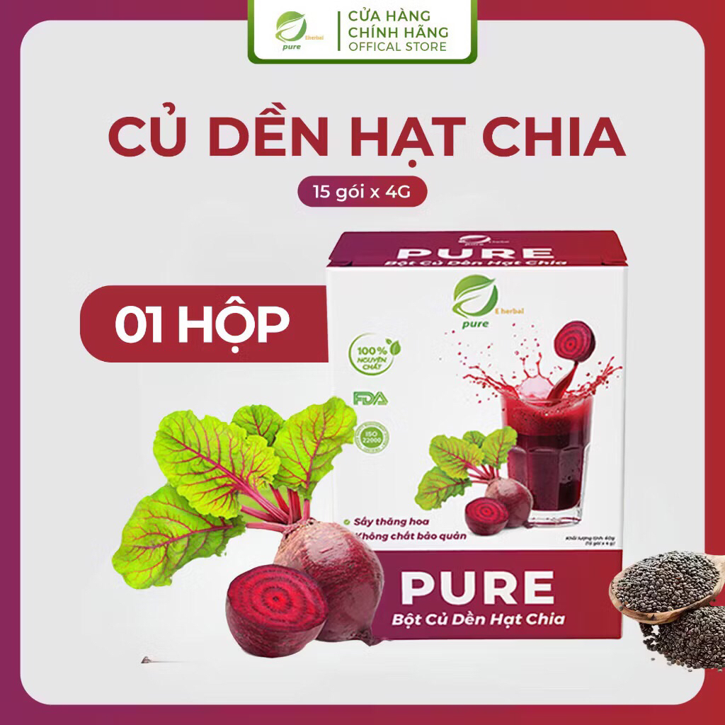 Hàng Chính Hãng Bột củ dền hạt chia PURE eHerbal nguyên chất sấy thăng hoa - Hộp 15 gói x 4g