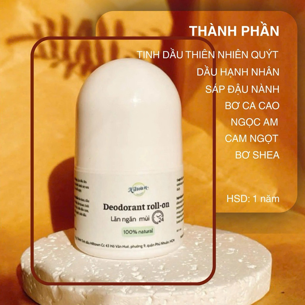 {30ml}Sáp lăn nách tinh dầu thiên nhiên Hiltown 30ml không chứa muối nhôm, an toàn lành tính.