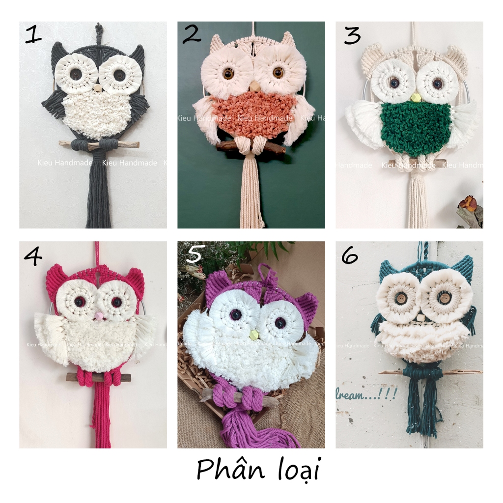Cú macrame trang trí tường - ảnh thật-nhiều màu