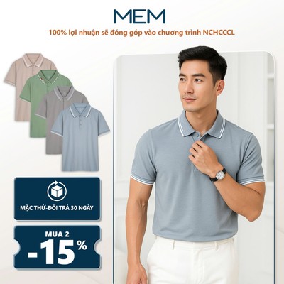 Áo polo nam phối sọc basic vải cá sấu cotton nam tính, thanh lịch, sang trọng