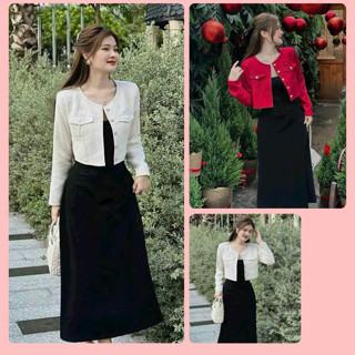  Set Váy 2 Dây Kèm Áo Khoác Dạ Sét Áo Khoác Linen Tay Dài Kèm Đầm Thun Hai Dây Kiểu Dáng Sang Chảnh 
