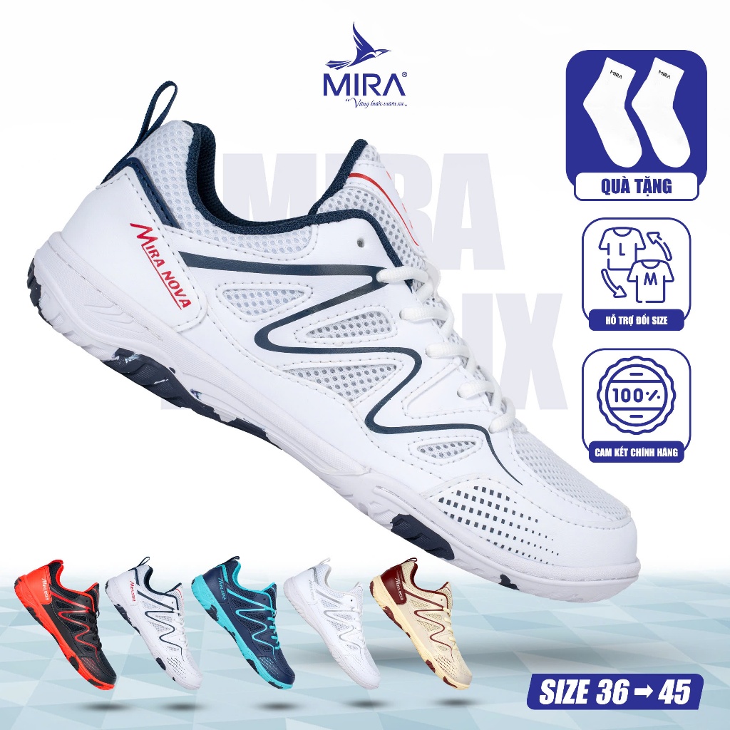 Giày Cầu Lông Mira Nova Form Giày Thuần Việt Chắc Chân Mặt Đế Cao Su Bám Sân Tốt, Đàn Hồi Hỗ Trợ Các Pha Bật Nhảy