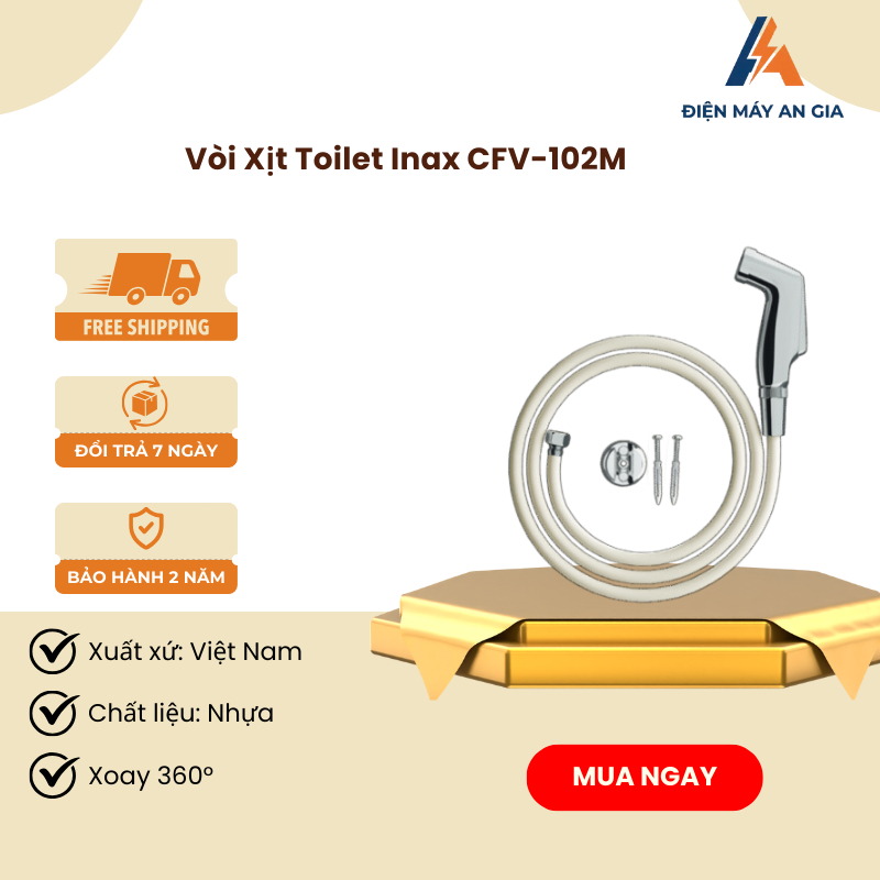 Vòi Xịt Toilet INAX CFV-102M - Xoay 360° - Dây Nhựa Cao Cấp - Chống Gập Gãy- PEB