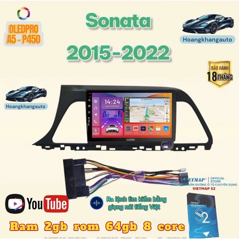 Combo  Màn Hình Android OLEDPRO A5 _ P450 theo xe Sonata 2015- 2022, kèm dưỡng 9 inch và jack zinh