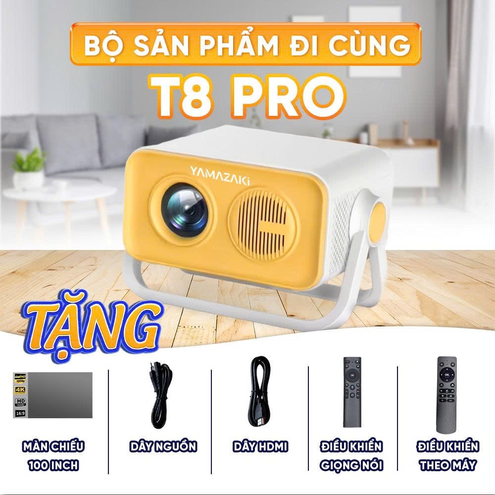 Máy chiếu T8 PRO YAMAZAKi nhỏ gọn kết nối wifi, bluetooth xem you.tube xem phim như chiếu rạp