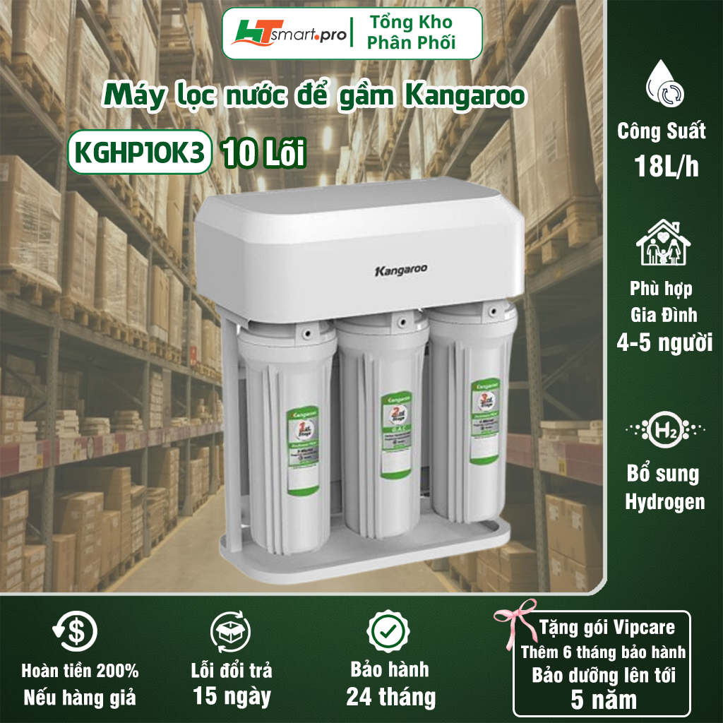 Máy lọc nước Kangaroo Hydrogen KGHP10K3 - máy lọc nước RO 10 lõi, lọc sạch tinh khiết - Bảo hành chí