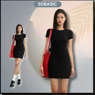 Váy body nữ cổ tròn form ôm sexy Sobasic tay ngắn trẻ trung vải thun gân co giãn
