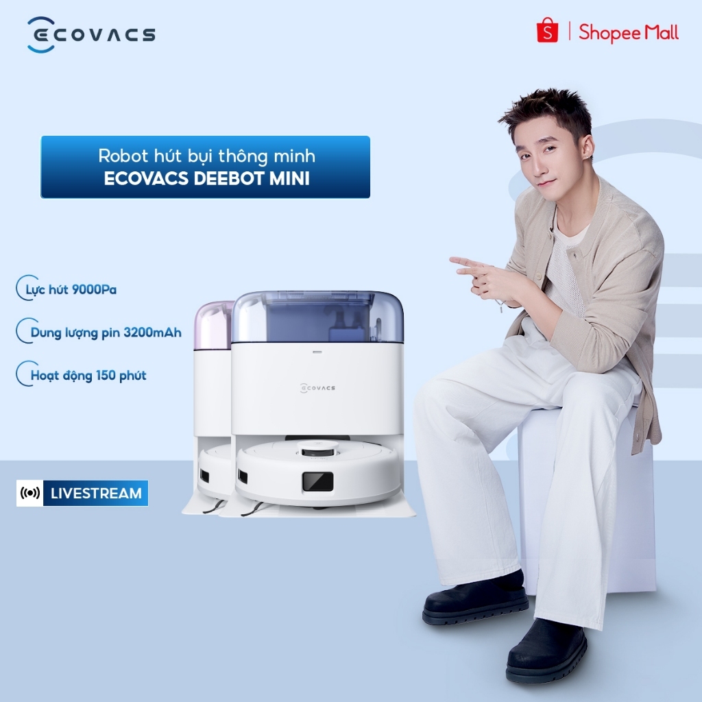[KOLs] Robot hút bụi thông minh Ecovacs Deebot Mini 9000Pa - Pin 3200mAh