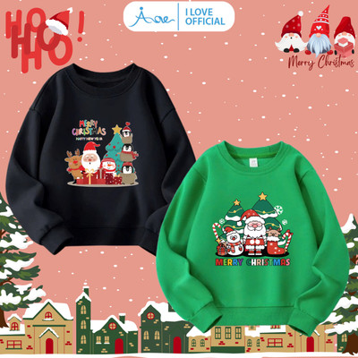 [HÀNG MỚI VỀ] AORE Áo SWEATER Noel, Áo nỉ dài tay cổ tròn Mừng Giáng Sinh chất nỉ da cá mềm bé trai, bé gái 10-34kg