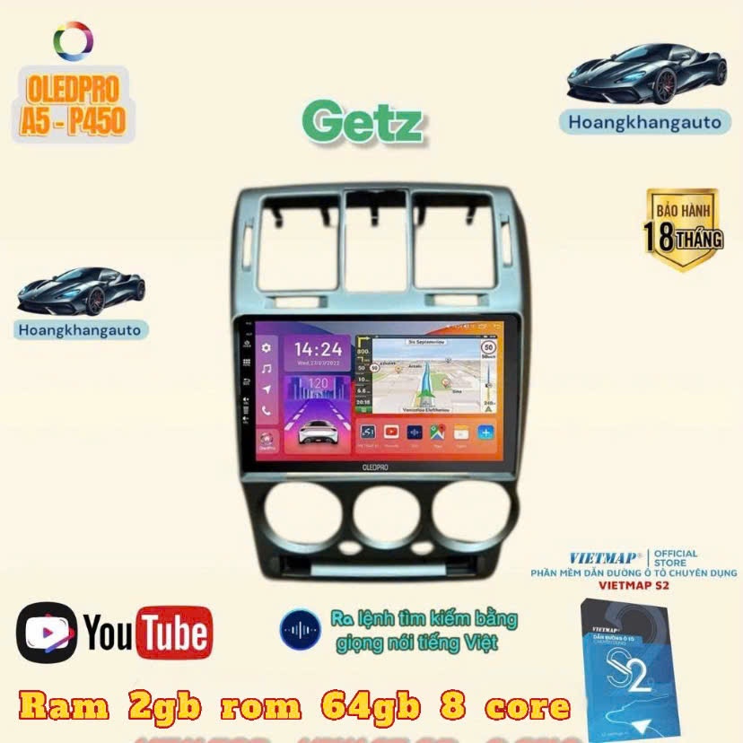 Combo  Màn Hình Android OLEDPRO A5 _ P450 theo xe Hyundai Getz _  kèm dưỡng 9 inch và jack zin