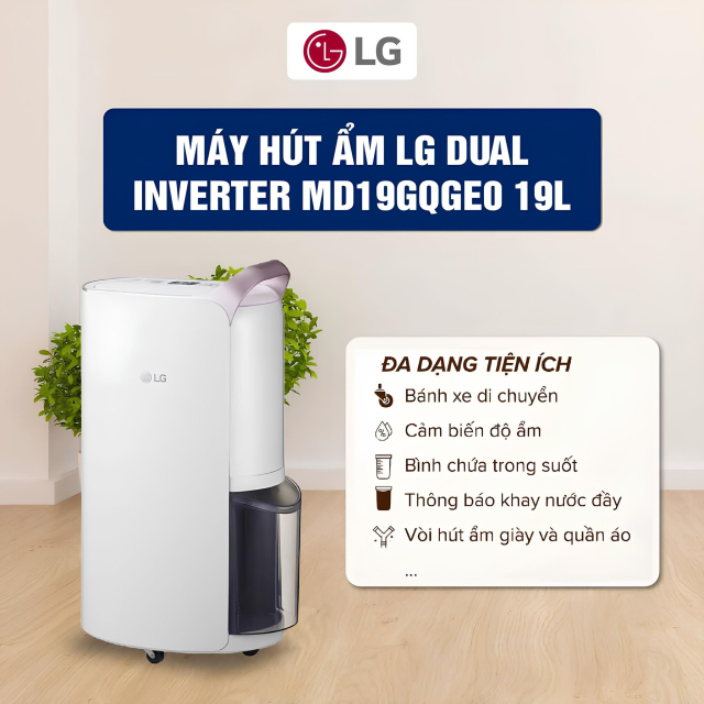 Máy hút ẩm LG Dual Inverter 19L MD19GQGE0