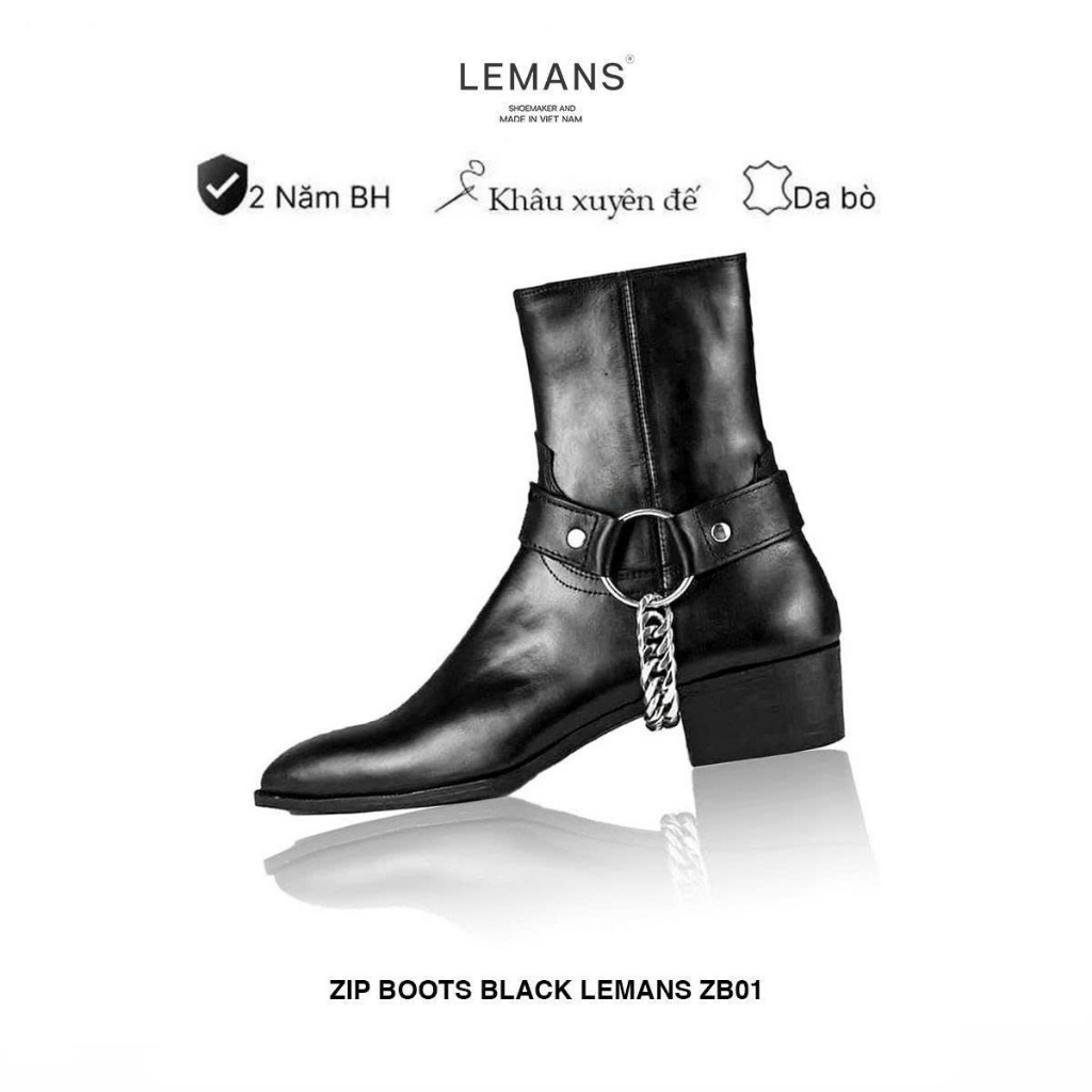 Giày da The Grain Fit Zip Boots LEMANS đen - Zip da bò - Bảo hành 24 tháng toàn quốc