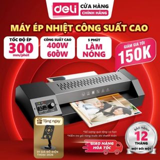   VOUCHER 100K  Máy Ép Nhiệt Khổ A3 A4 Deli Máy Ép Plastic Bảo Vệ Tài Liệu Máy Cán Màng Ảnh Sắc Nét - Công Suất 400W 