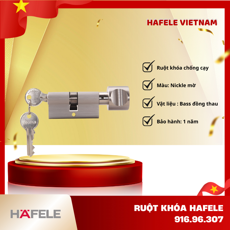 Ruột Khoá Cửa Phòng 60mm Hafele 916.96.307 - Chất Liệu Đồng Thau - Chống Khoan Cạy - FEM