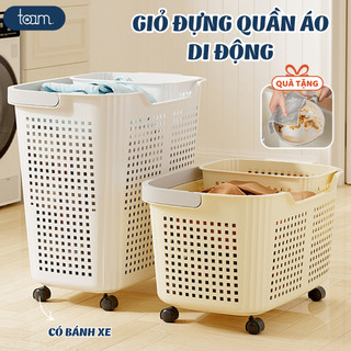  Giỏ Đựng Quần Áo Có Bánh Xe Tiện Lợi Giỏ Nhựa Để Đồ Giặt Phòng Tắm Thoáng Khí Tổ Ấm 