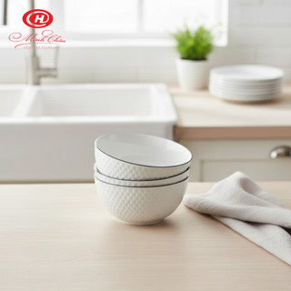  Bộ 3 Bát Cơm Viền Sần Vằn Kiểu Pháp Sứ Minh Châu Cao Cấp Viền Trắng Và Viền Đen 
