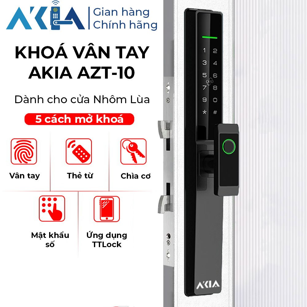 Khoá vân tay AKIA AZT-10 cho cửa nhôm lùa, trượt - Hỗ trợ vân tay, Mật khẩu, App TTLock, Chìa khoá c