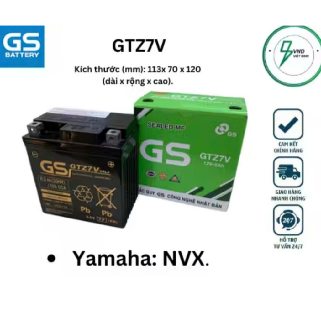 GS GTZ7V ( 12V-6.3Ah) Ắc quy xe máy dùng cho xe Yamaha NVX, Yamaha Grande