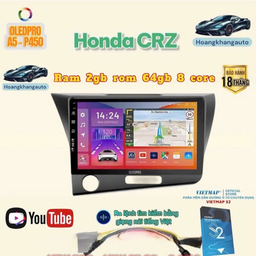Combo  Màn Hình Android OLEDPRO A5 _ P450 Honda CRZ, kèm dưỡng 9 inch và jack nguồn zin